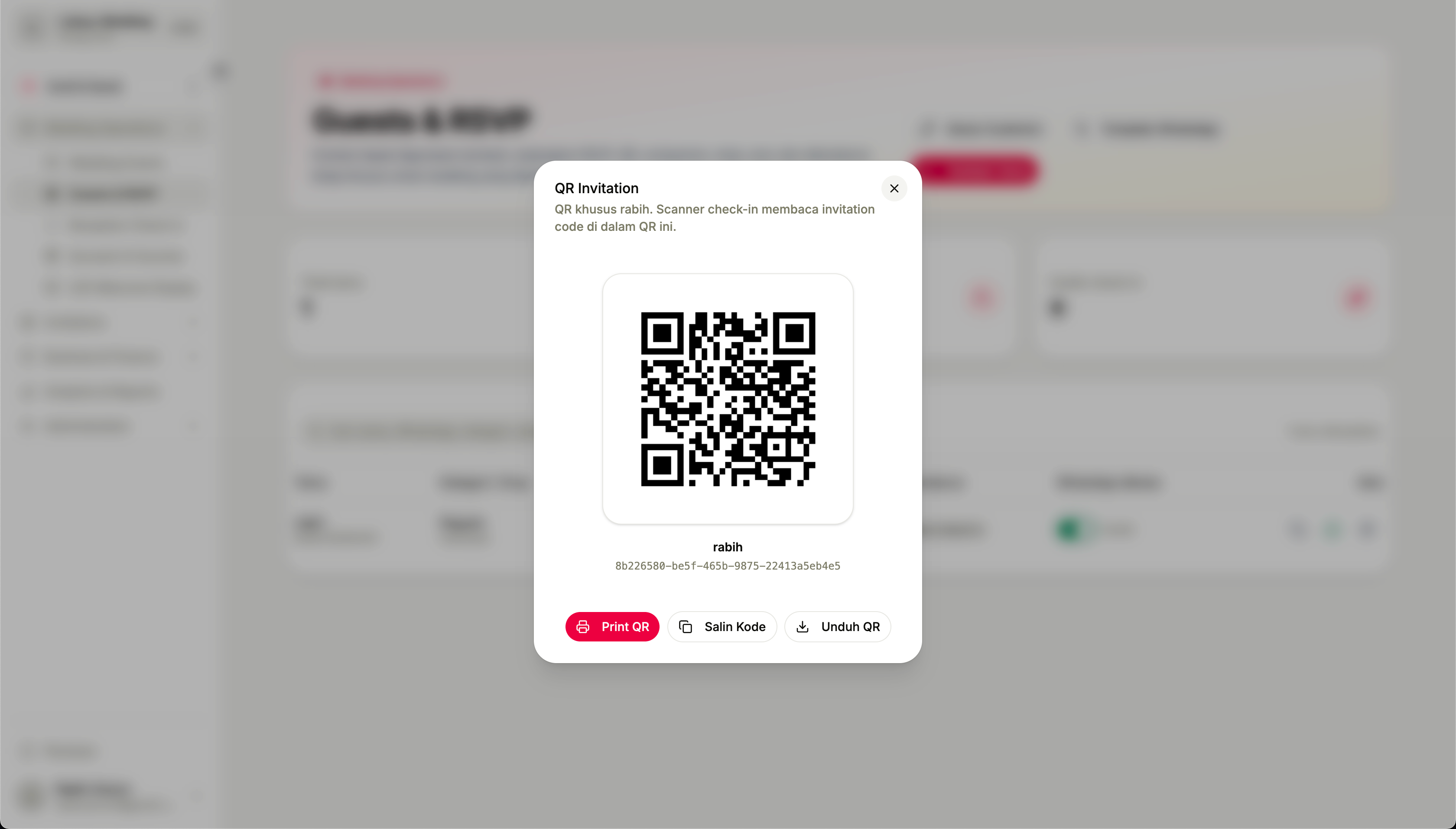 QR Invitation tamu Wedding