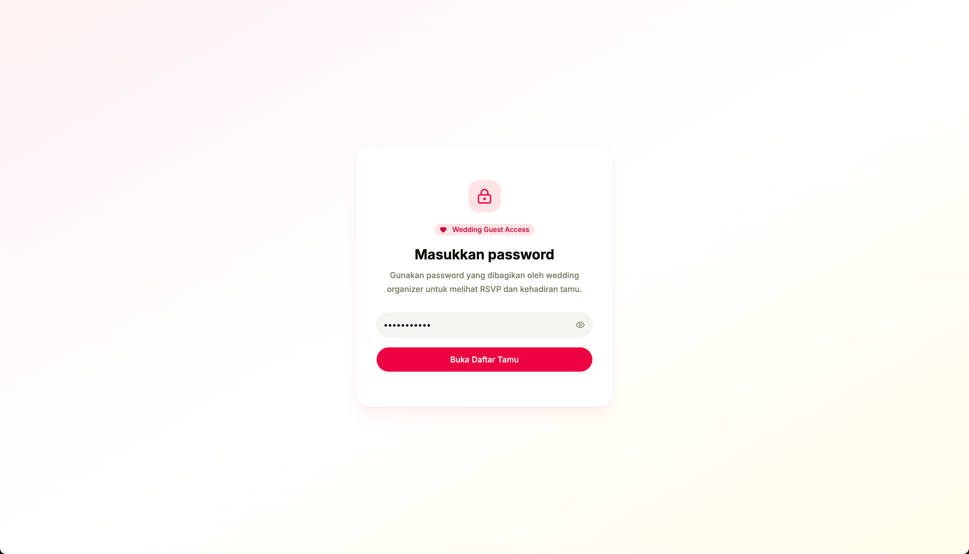 Halaman akses customer dengan password