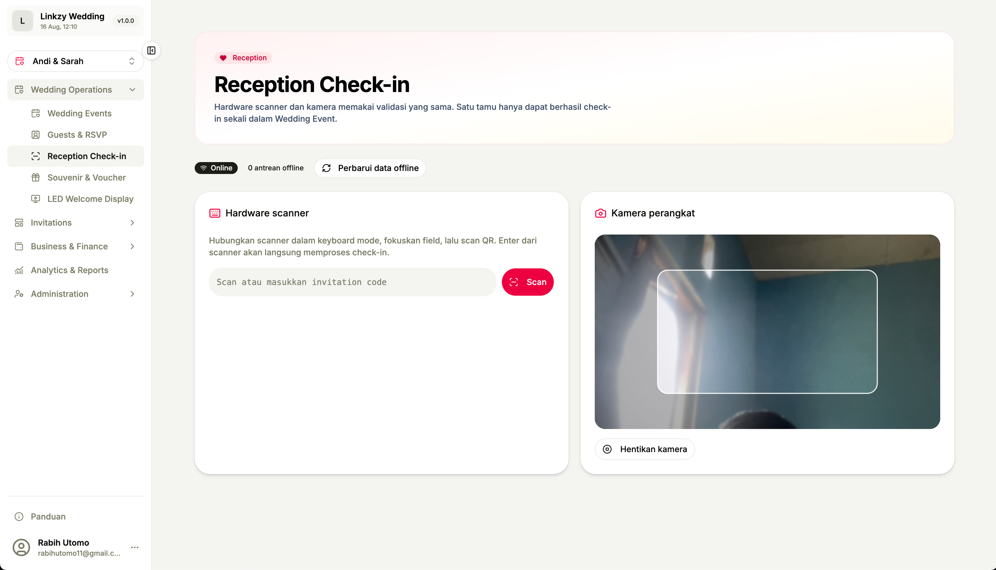 Halaman Check-in resepsionis