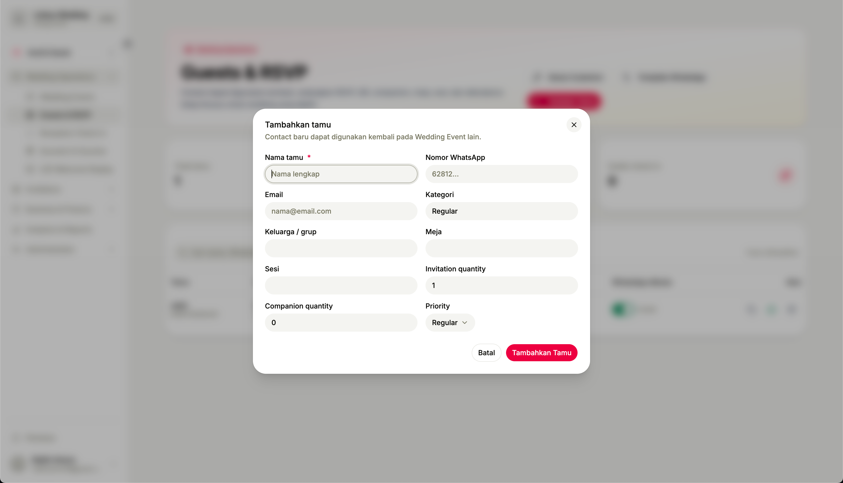Dialog form tambah tamu manual